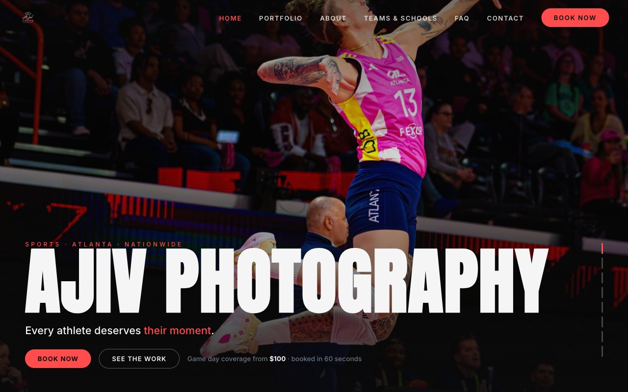 Screenshot of the AJIV Sports website homepage
